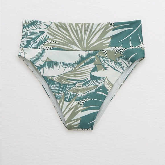 NWT two-piece bikini bandeau keyhole & high waist cheeky green palm aerie swim - Picture 2 of 9